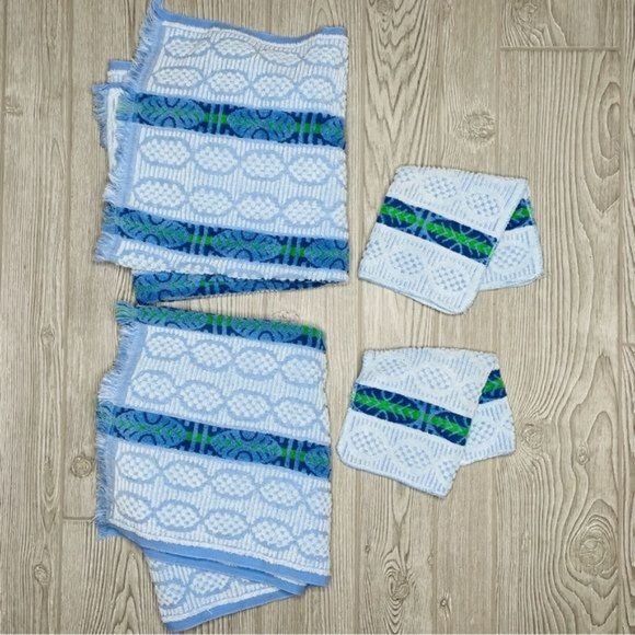 Vintage spring maid bath towels and face cloths 2 towels 2 face cloths blue - Picture 3 of 8
